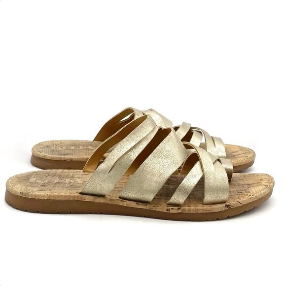 Korks Clemmons Strappy Sandal Faux Leather Comfort Slide in Gold Womens Size 6.5 - Picture 8 of 16